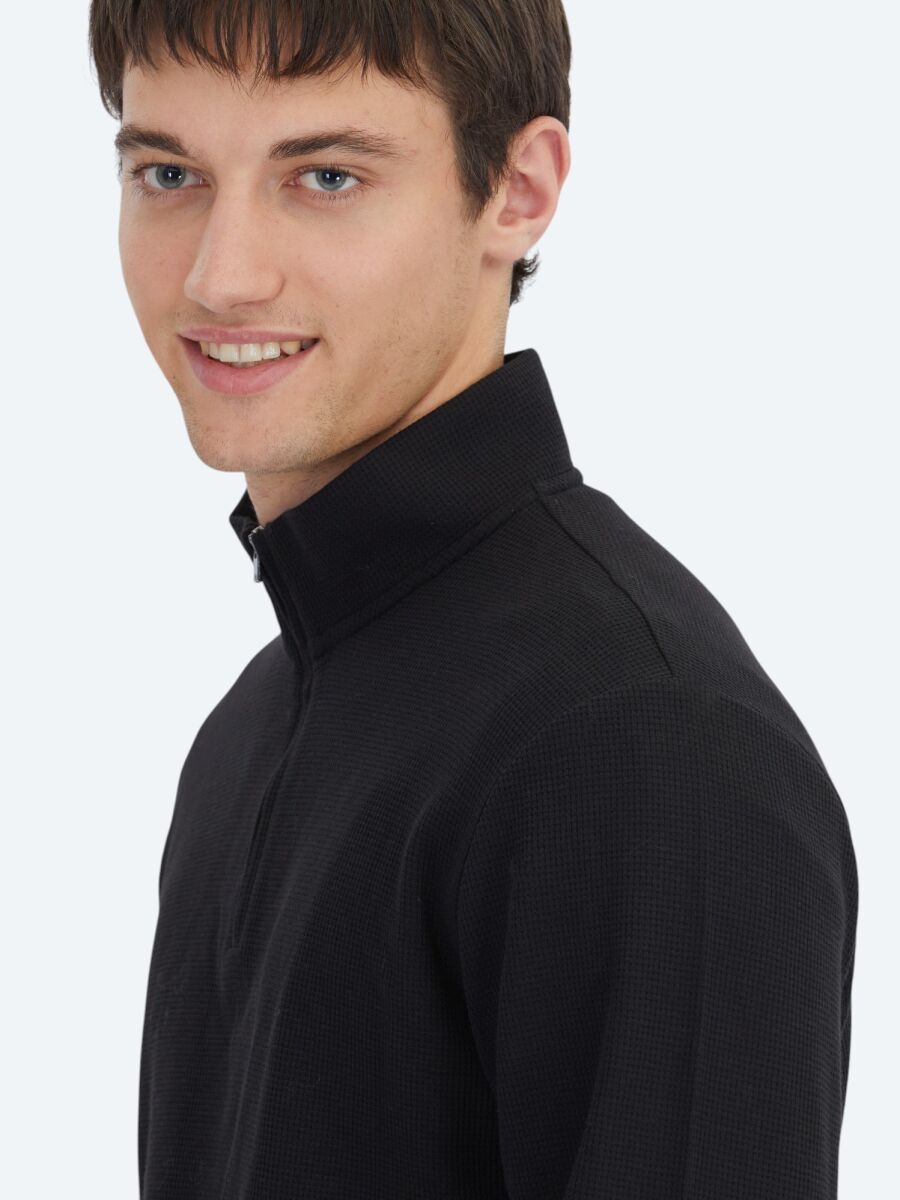 Siyah Fitilli Bisiklet Yaka T-Shirt - 5