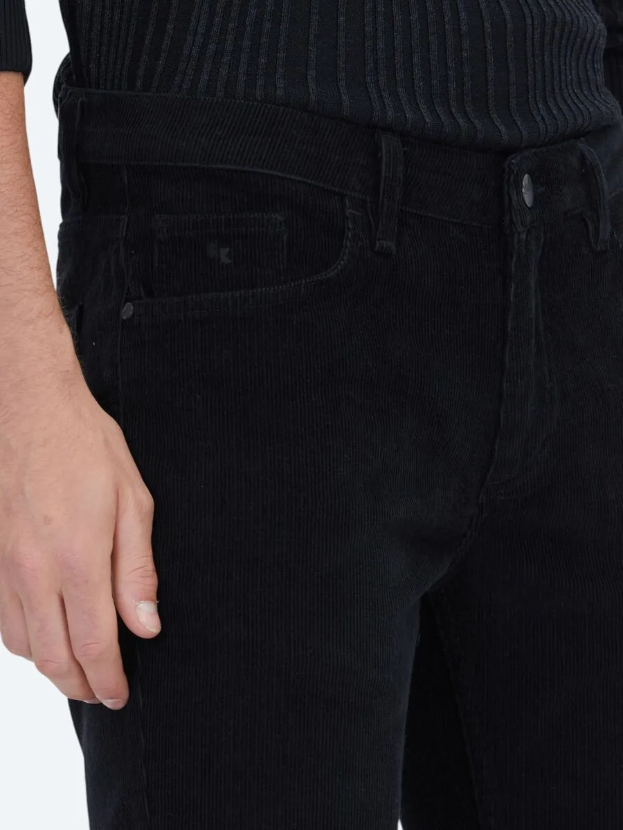 Siyah Fitilli Dokuma Slim Fit Kadife Casual Pamuk Karışımlı Pantolon - 3