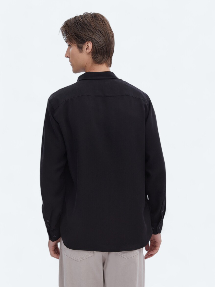 Siyah Fitilli Regular Fit Dokuma Casual Gömlek - 5