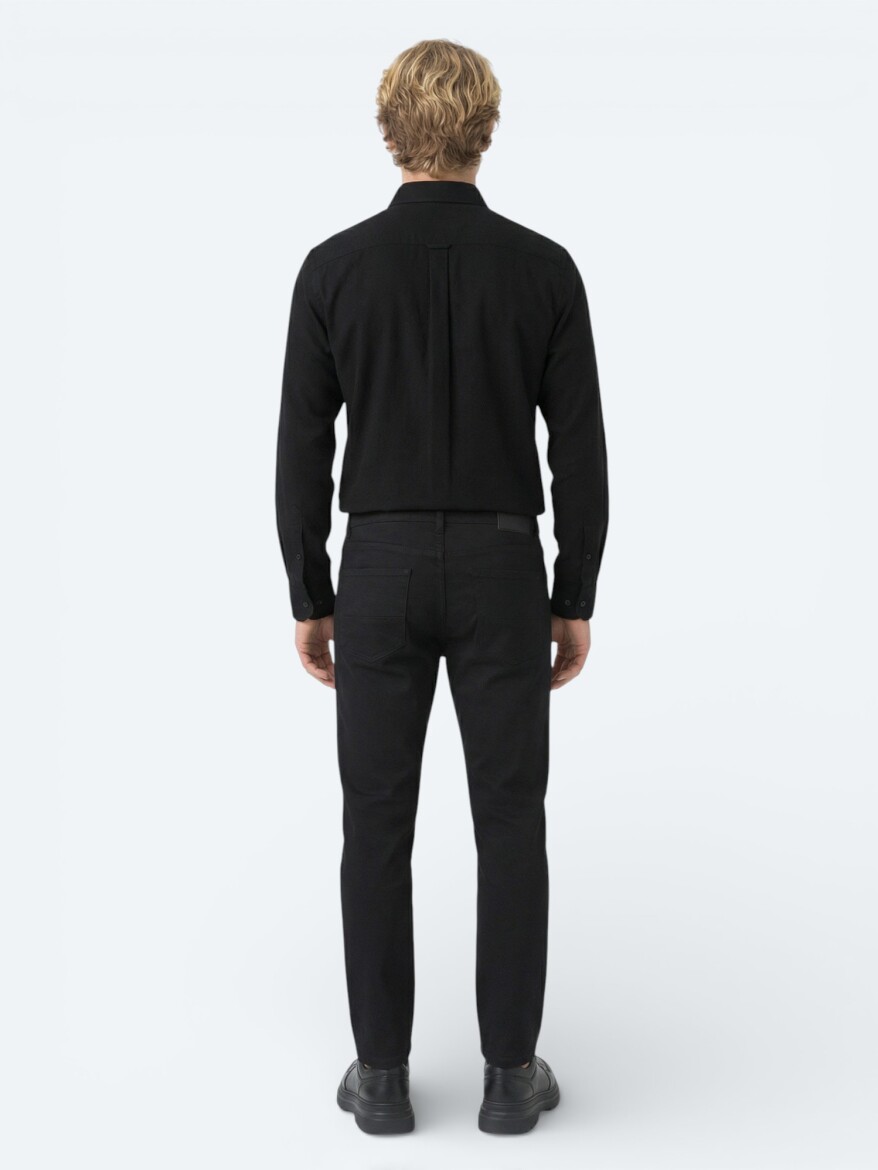 Siyah Fitilli Regular Fit Dokuma Kadife Casual %100 Pamuk Gömlek - 4