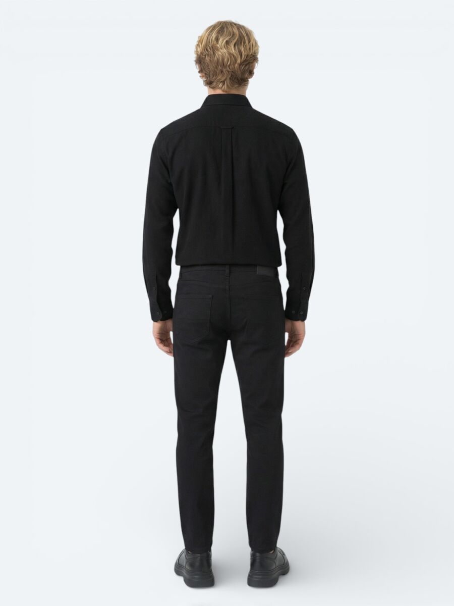 Siyah Fitilli Regular Fit Dokuma Kadife Casual %100 Pamuk Gömlek - 4