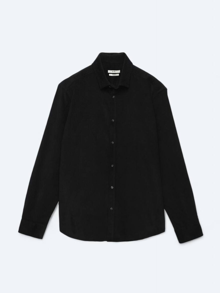 Siyah Fitilli Regular Fit Uzun Dokuma Kadife Casual %100 Pamuk Gömlek - 5