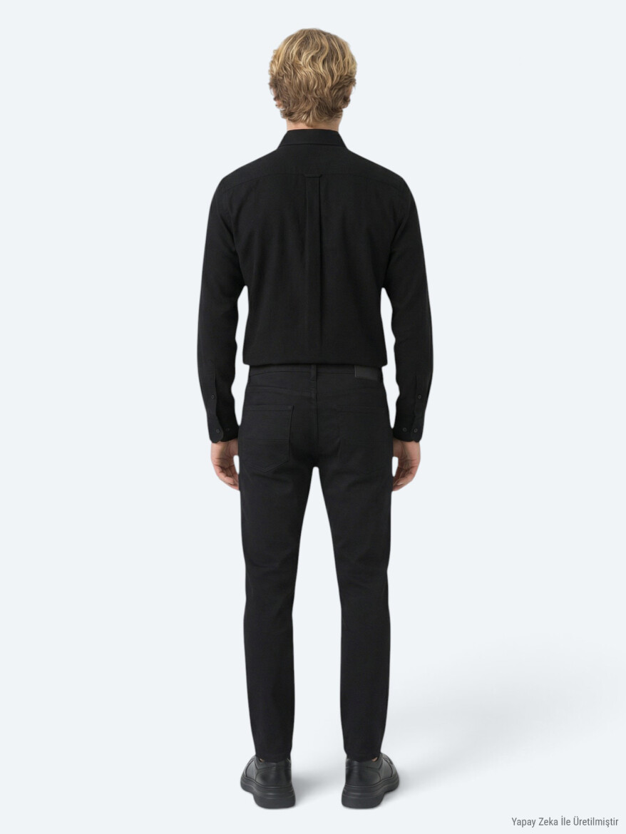 Siyah Fitilli Regular Fit Uzun Dokuma Kadife Casual %100 Pamuk Gömlek - 4