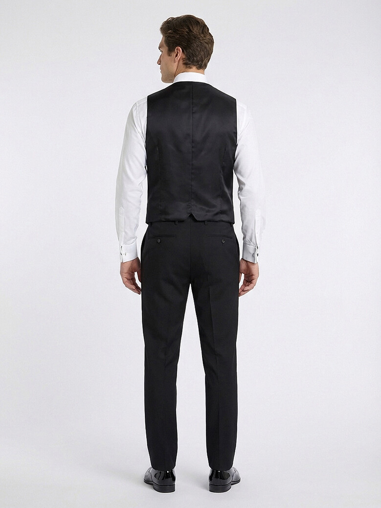 Siyah Fitted Fit Şal Yaka Klasik Yelek - 5