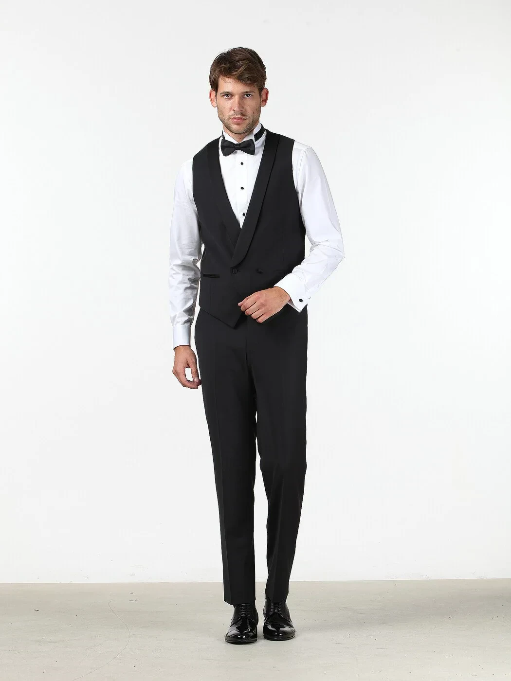 Siyah Fitted Fit Şal Yaka Klasik Yelek - 2
