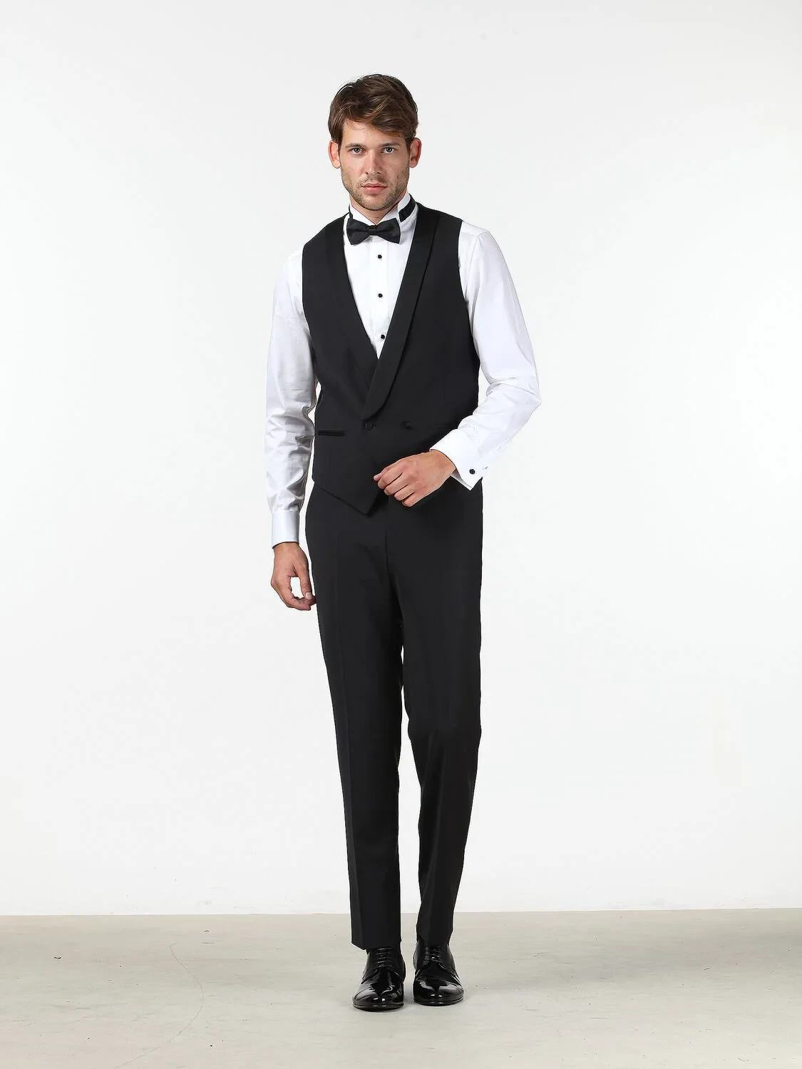 Siyah Fitted Fit Şal Yaka Klasik Yelek - 2