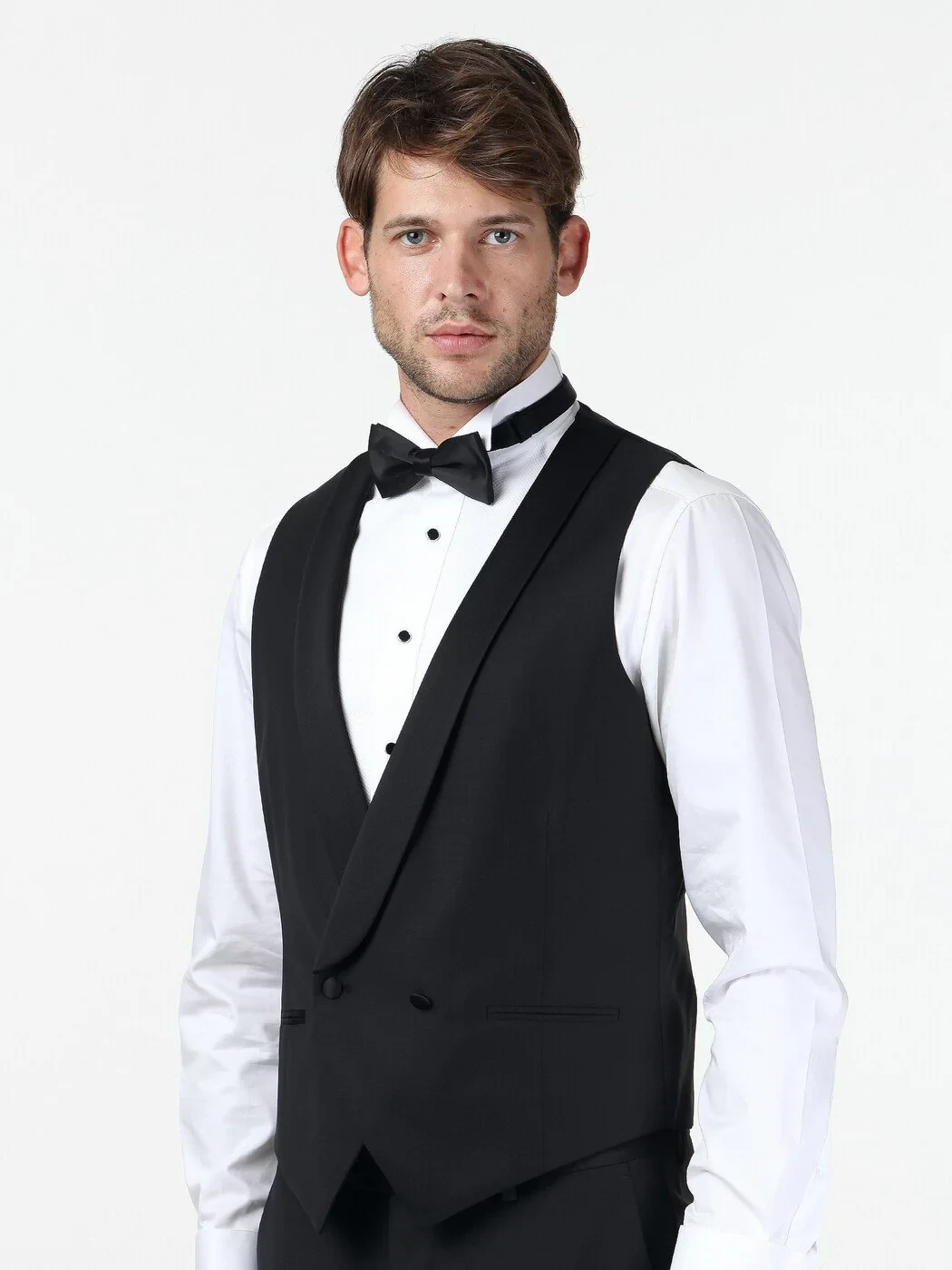 Siyah Fitted Fit Şal Yaka Klasik Yelek - 3