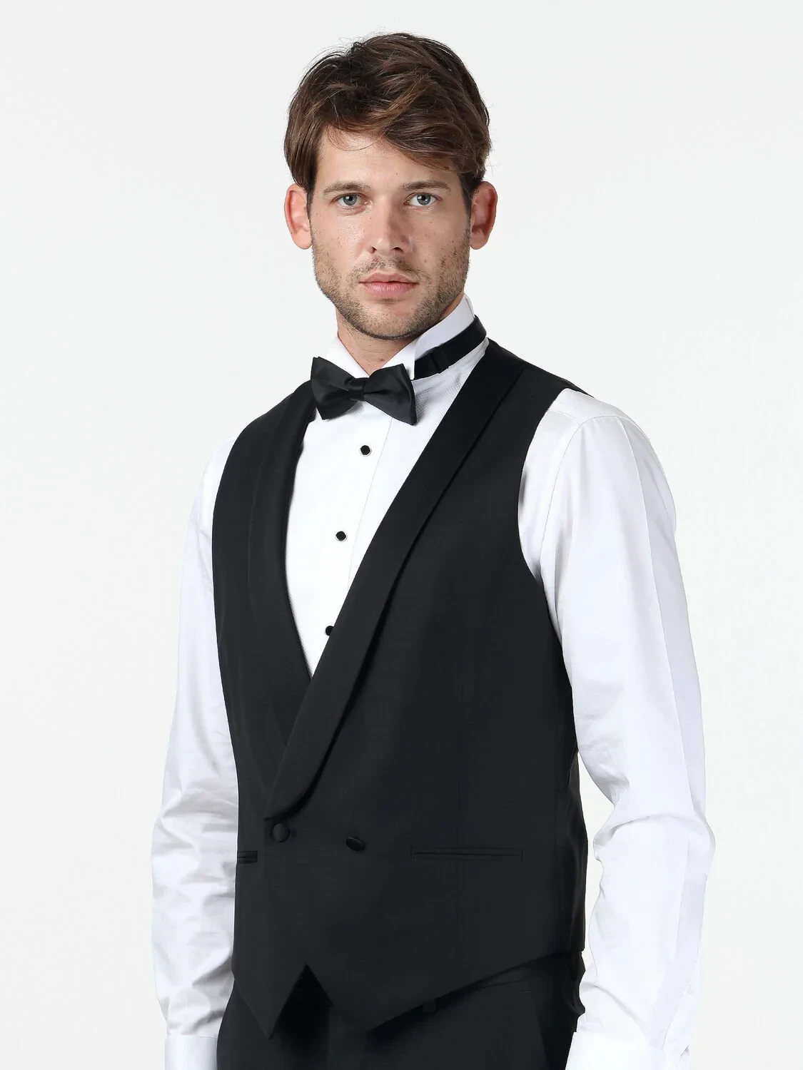 Siyah Fitted Fit Şal Yaka Klasik Yelek - 3