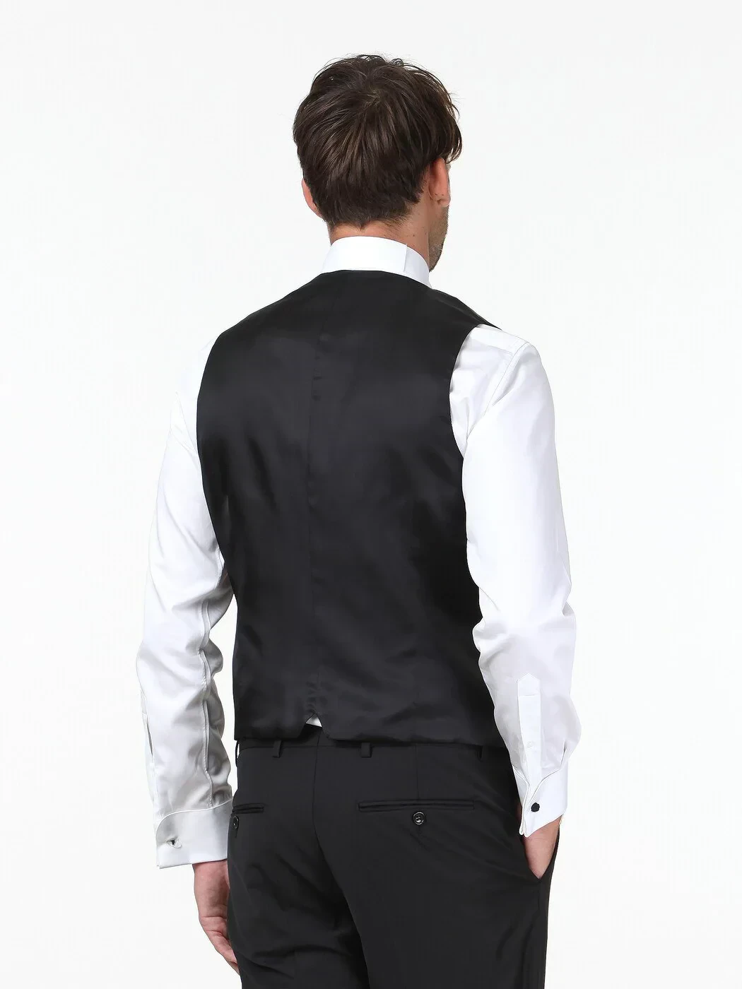 Siyah Fitted Fit Şal Yaka Klasik Yelek - 4