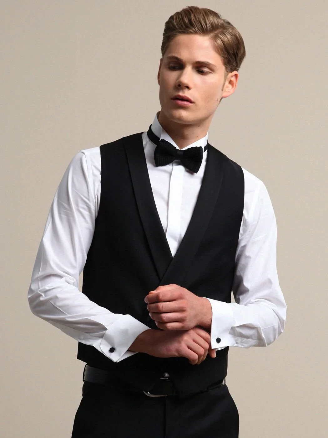 Siyah Fitted Fit Şal Yaka Klasik Yelek - 2