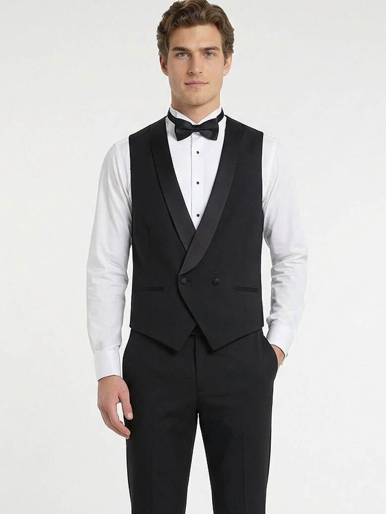 Siyah Fitted Fit Şal Yaka Klasik Yelek - 3