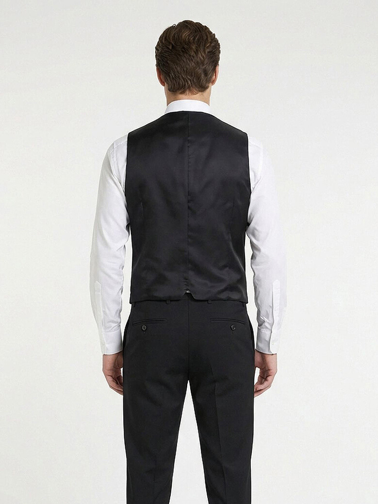 Siyah Fitted Fit Şal Yaka Klasik Yelek - 5
