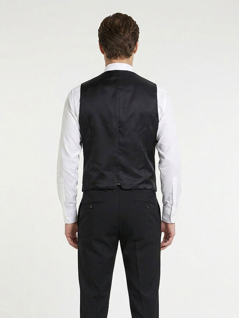 Siyah Fitted Fit Şal Yaka Klasik Yelek - 5