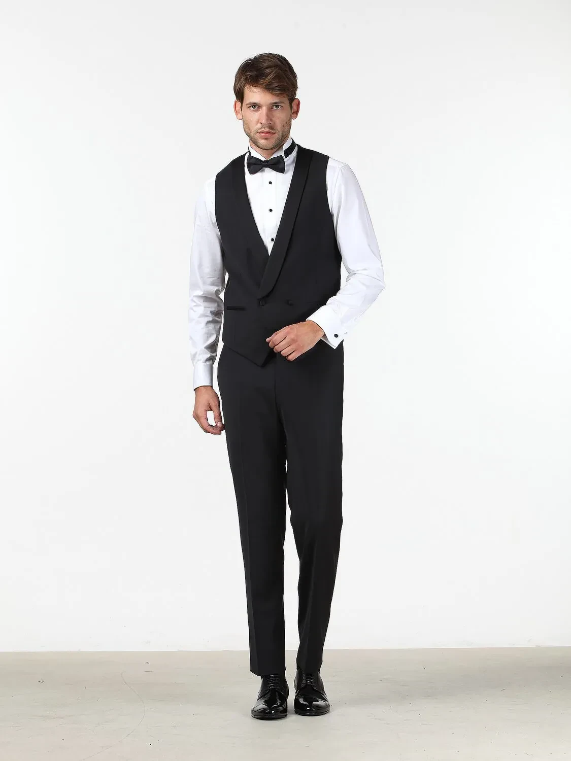 Siyah Fitted Fit Şal Yaka Klasik Yelek - 2