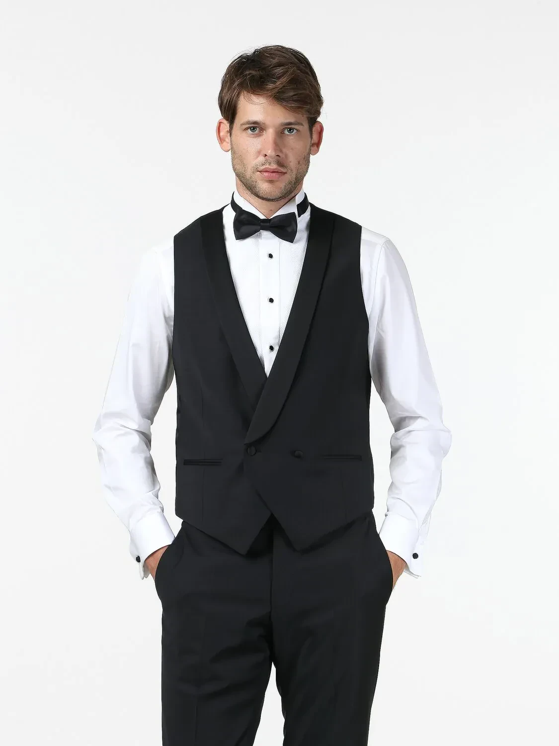 Siyah Fitted Fit Şal Yaka Klasik Yelek - 3
