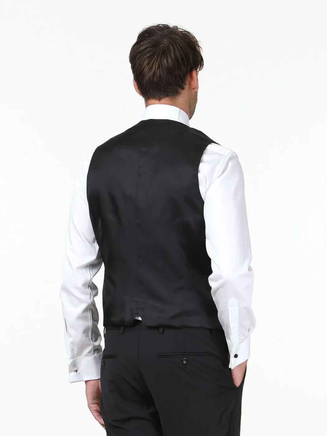 Siyah Fitted Fit Şal Yaka Klasik Yelek - 4