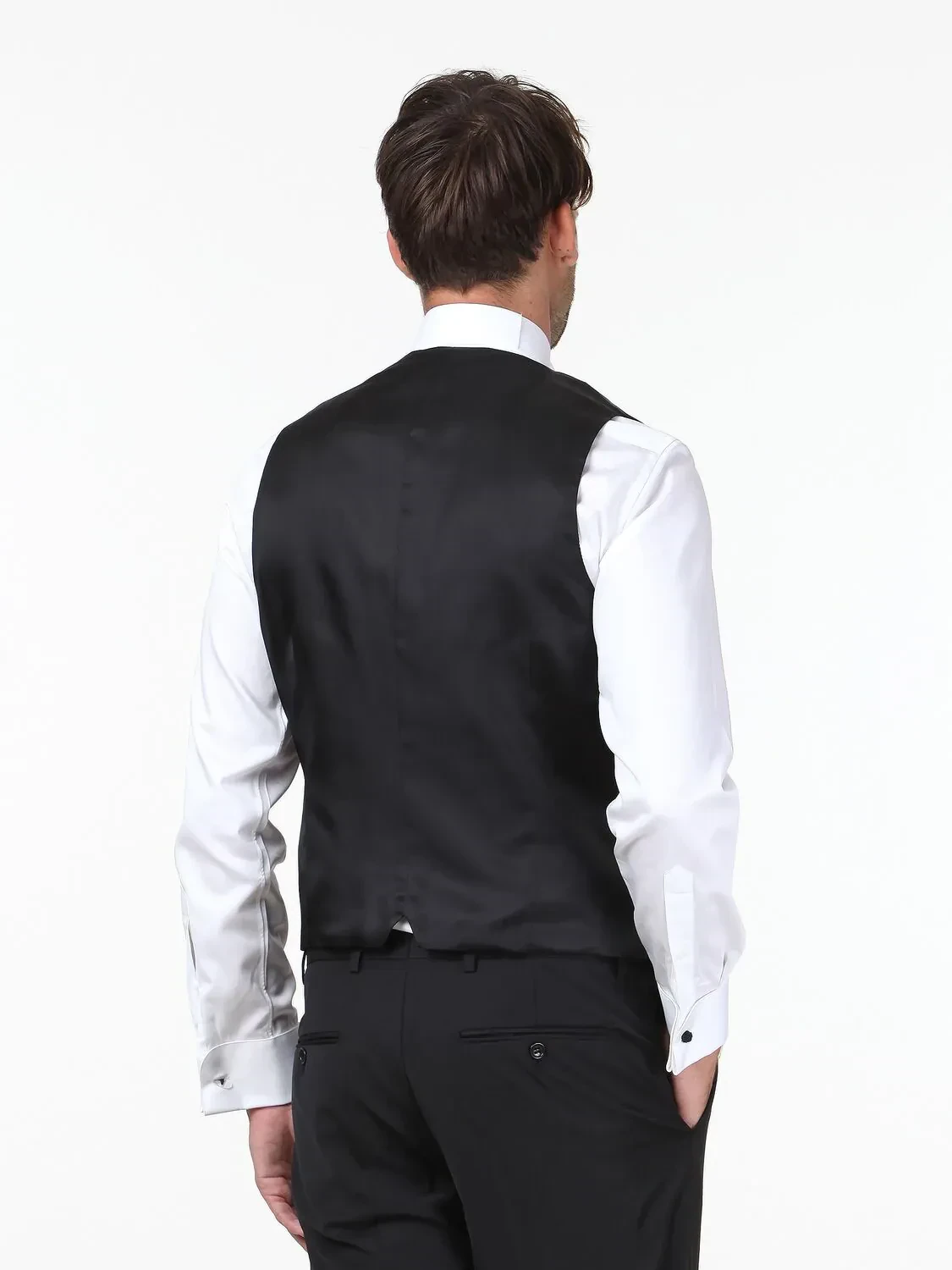 Siyah Fitted Fit Şal Yaka Klasik Yelek - 4