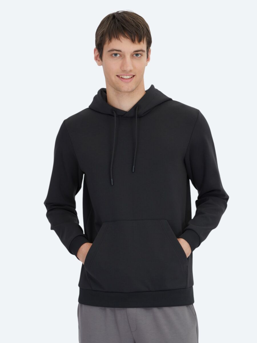 Siyah Kapüşonlu Sweatshırt - 1