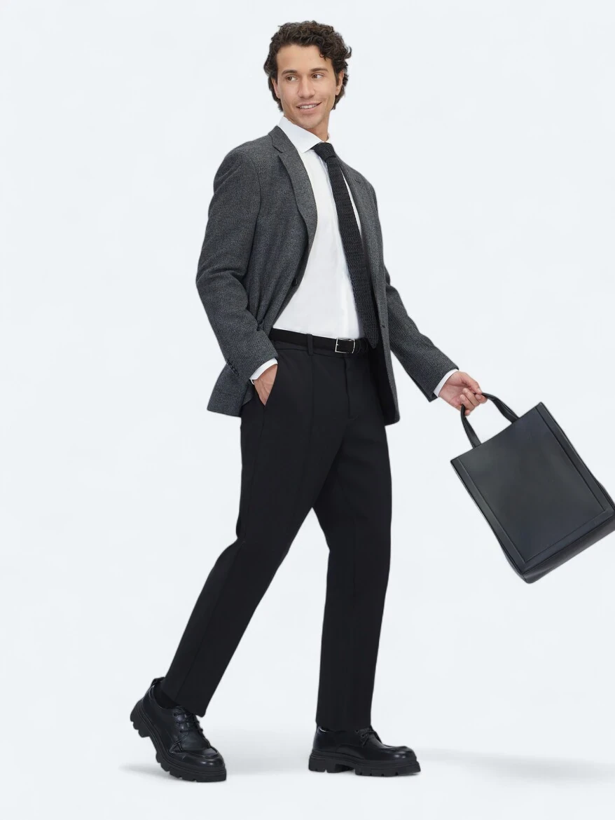 Siyah Kareli Modern Fit Pamuk Karışımlı Örme Ceket - 2