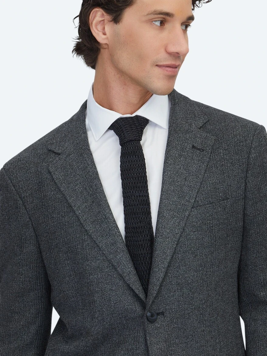 Siyah Kareli Modern Fit Pamuk Karışımlı Örme Ceket - KİP