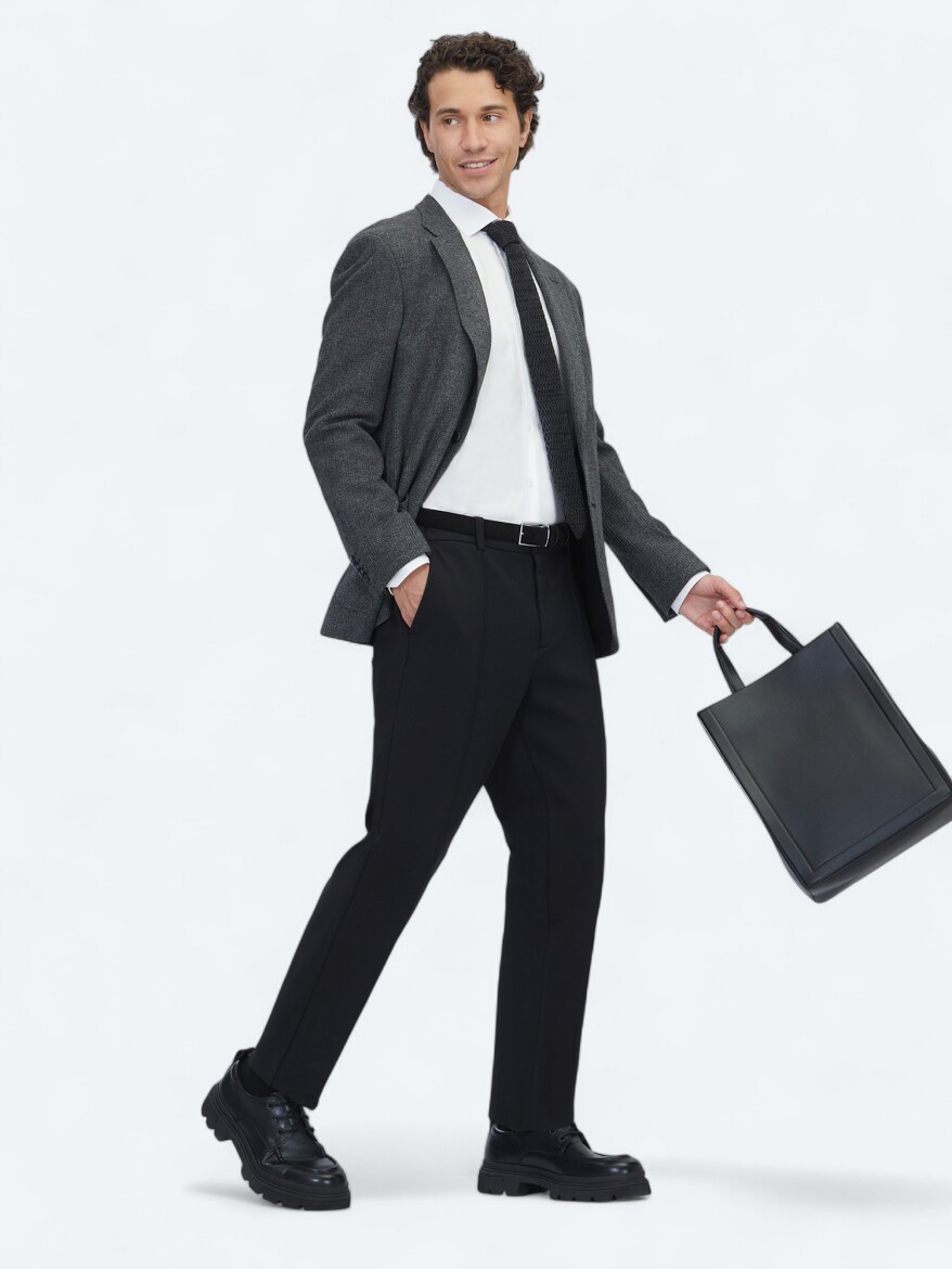 Siyah Kareli Modern Fit Pamuk Karışımlı Örme Ceket - KİP