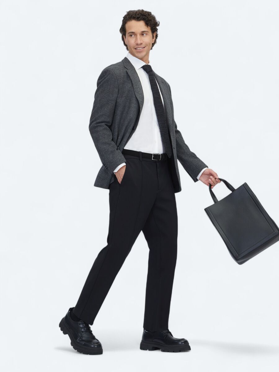 Siyah Kareli Modern Fit Pamuk Karışımlı Örme Ceket - 2