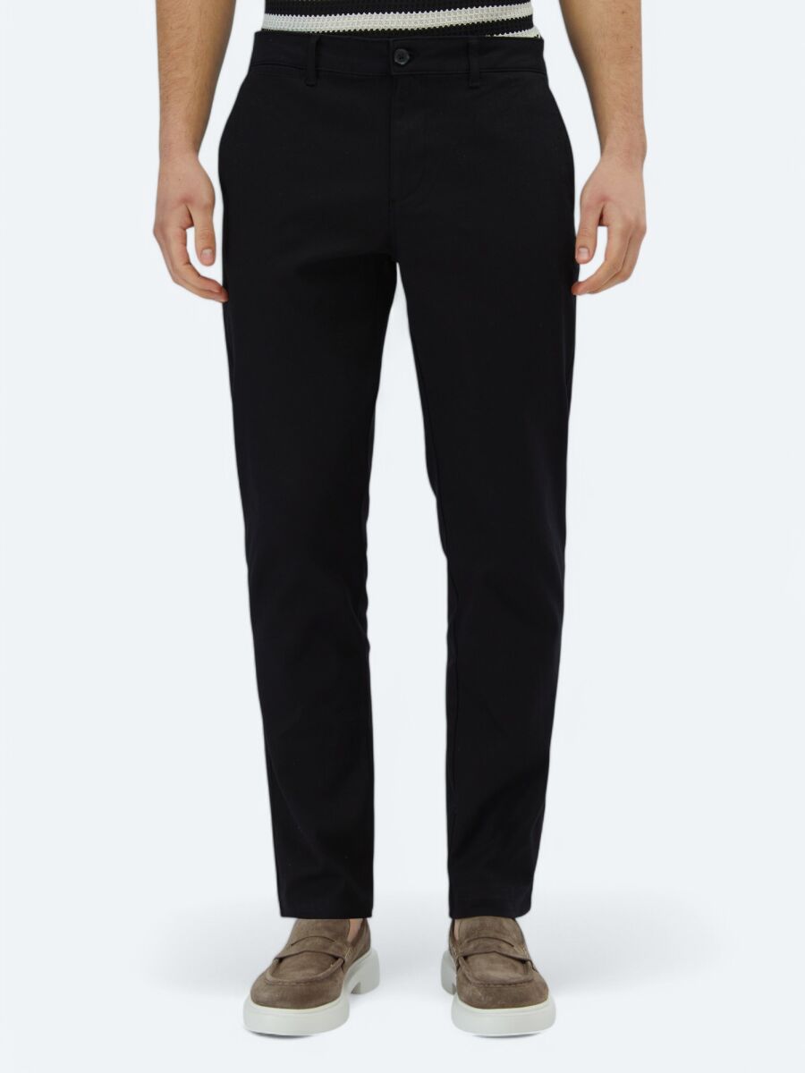 Siyah Mikro Dokuma Regular Fit Casual Pamuk Karışımlı Pantolon - 2