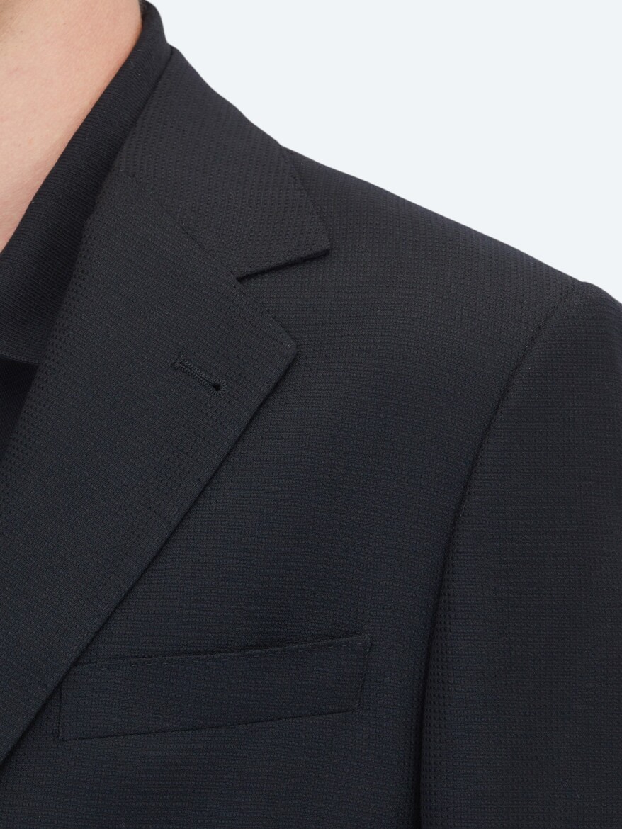 Siyah Mikro Modern Fit %100 Yün Ceket - 4