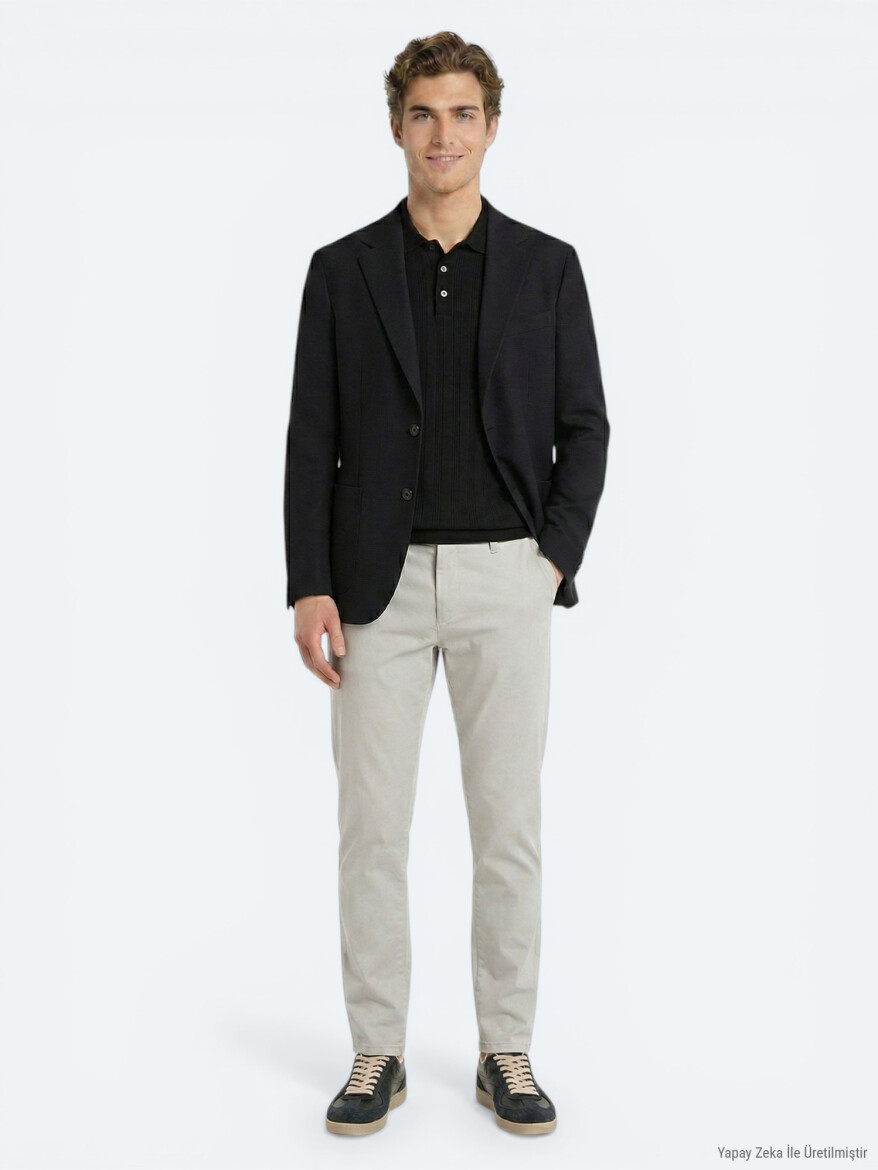 Siyah Mikro Modern Fit %100 Yün Ceket - KİP