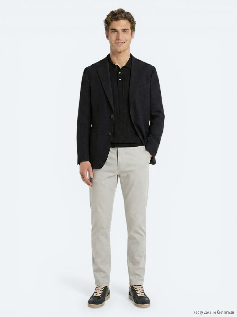 Siyah Mikro Modern Fit %100 Yün Ceket - 2