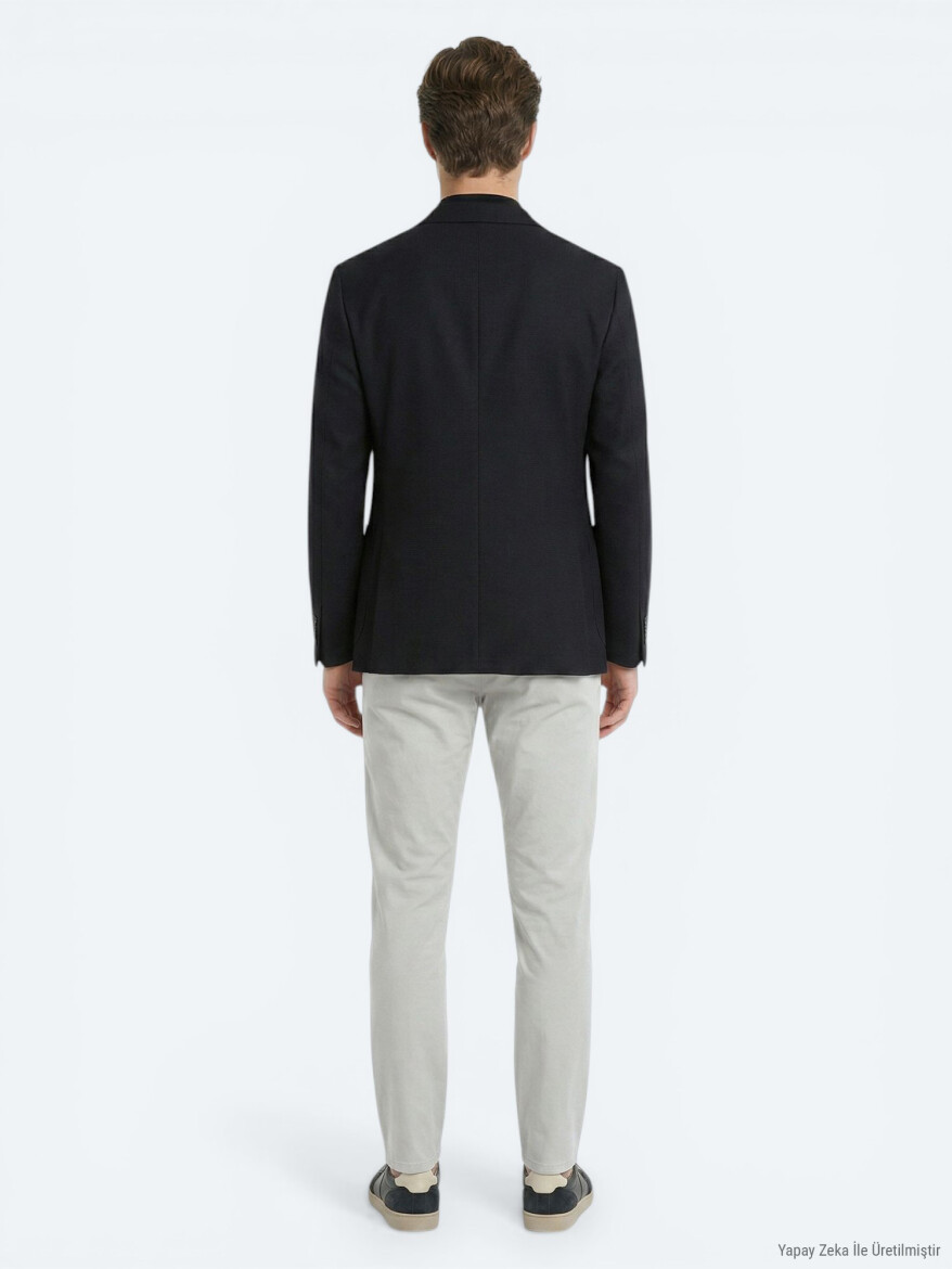 Siyah Mikro Modern Fit %100 Yün Ceket - 3