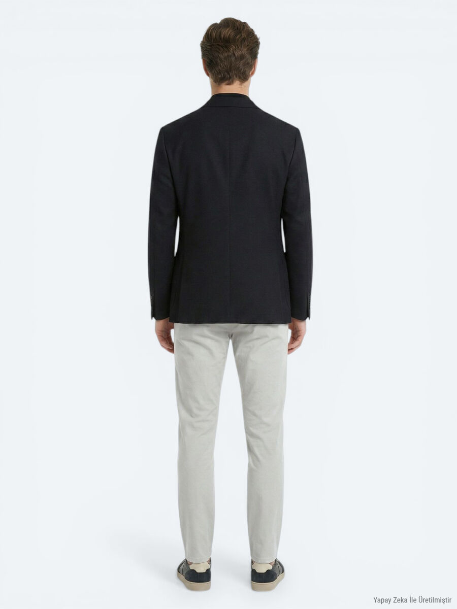 Siyah Mikro Modern Fit %100 Yün Ceket - 3
