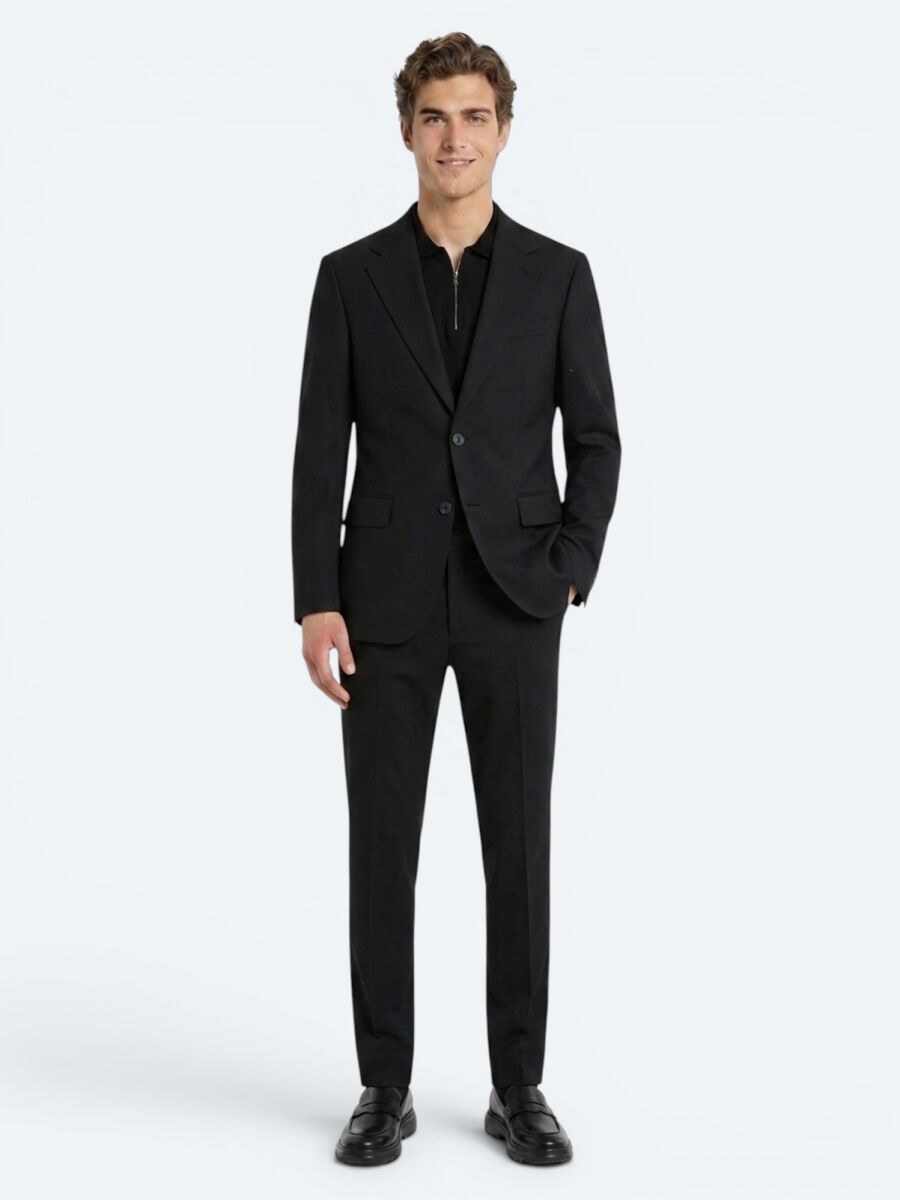 Siyah Mikro Modern Fit %100 Yün Takım Elbise - 4
