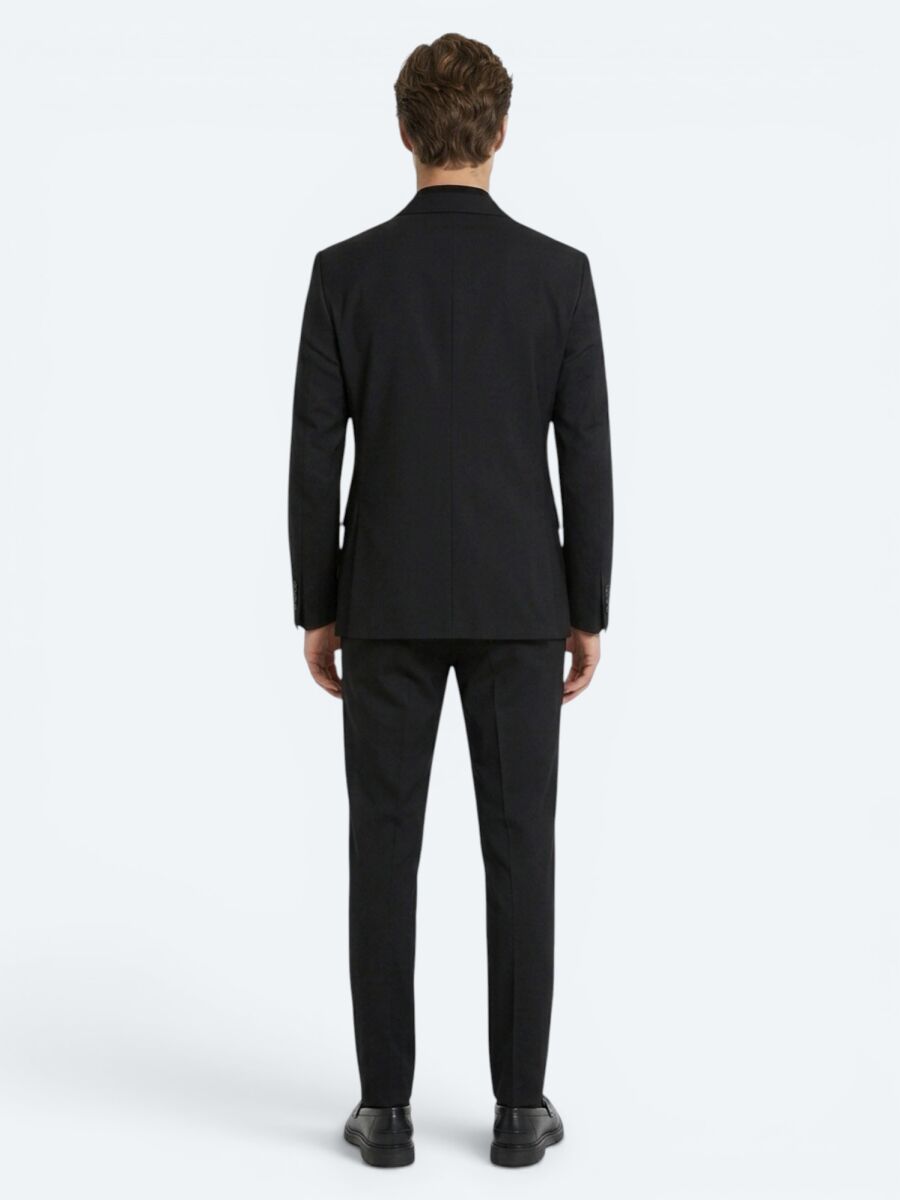 Siyah Mikro Modern Fit %100 Yün Takım Elbise - 5