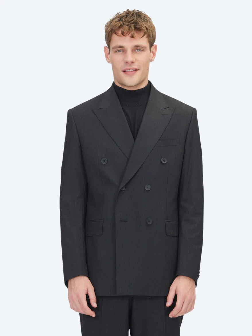 Siyah Mikro Modern Fit Takım Elbise - 1
