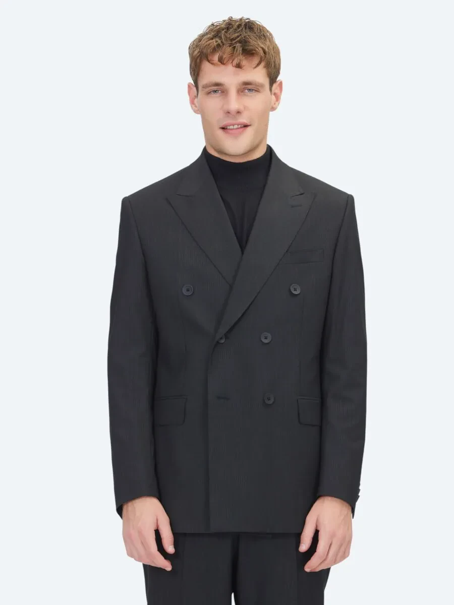Siyah Mikro Modern Fit Takım Elbise - 1