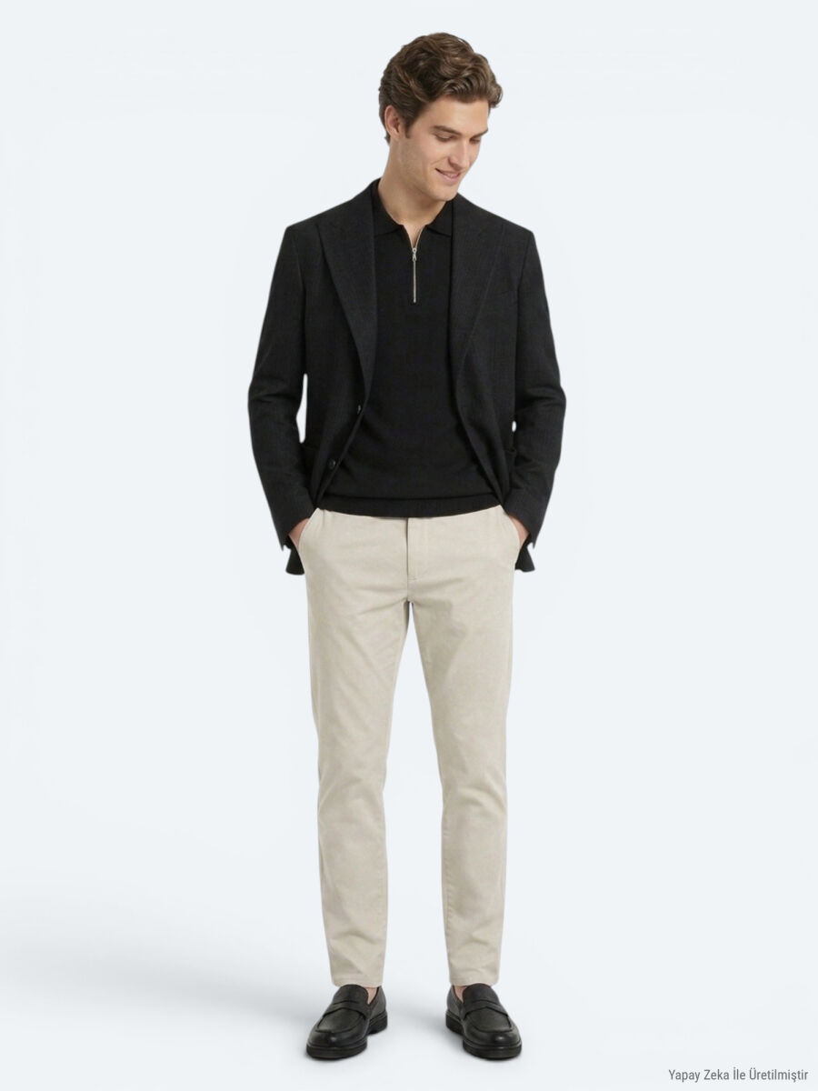 Siyah Mikro Modern Fit Yün Karışımlı Ceket - 1