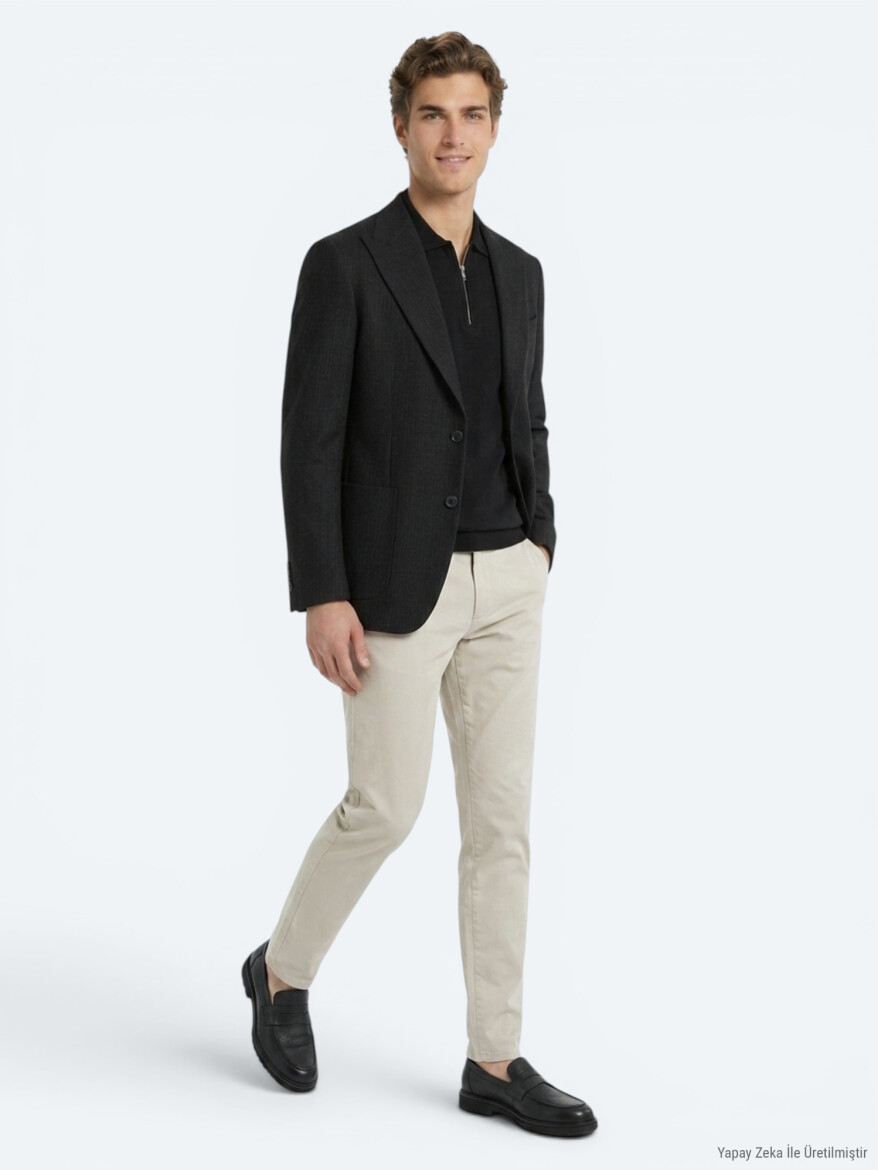 Siyah Mikro Modern Fit Yün Karışımlı Ceket - 3
