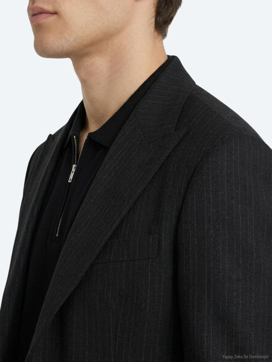 Siyah Mikro Modern Fit Yün Karışımlı Ceket - 4