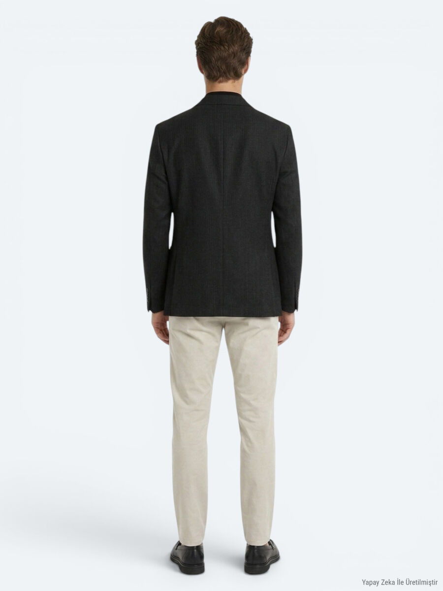 Siyah Mikro Modern Fit Yün Karışımlı Ceket - 5