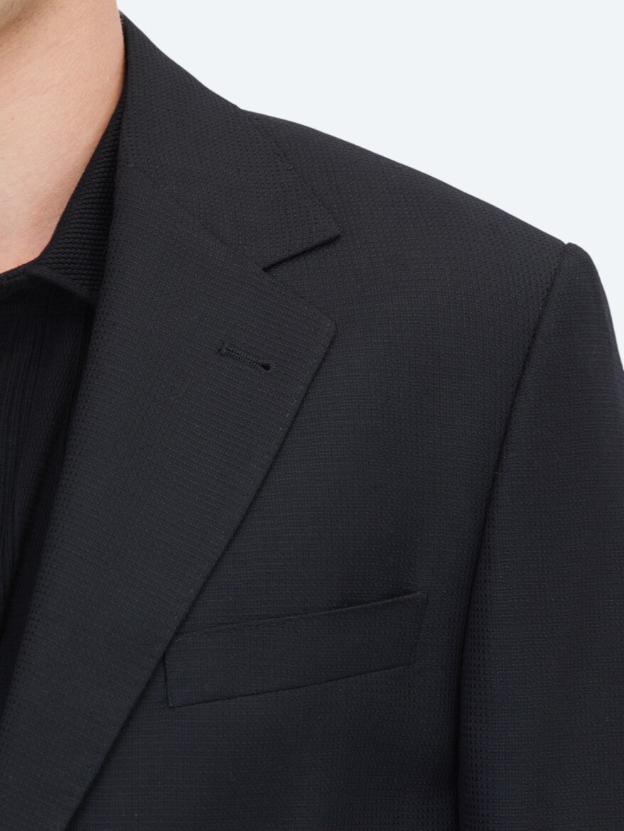 Siyah Mikro Regular Fit %100 Yün Ceket - 4