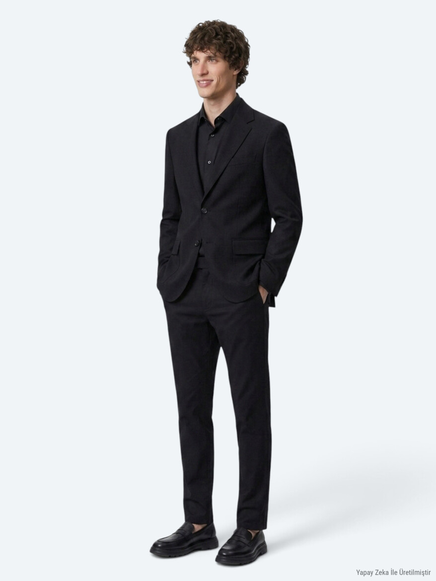 Siyah Modern Fit %100 Yün Ceket - 2