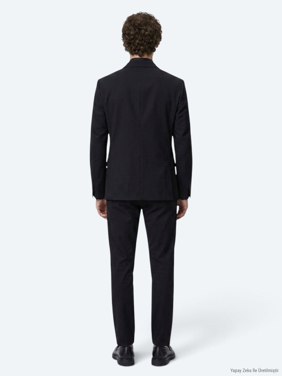 Siyah Modern Fit %100 Yün Ceket - 6