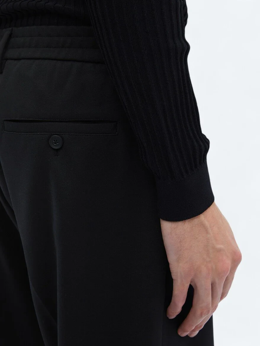 Siyah Örme Carrot Fit Casual Pantolon - 4