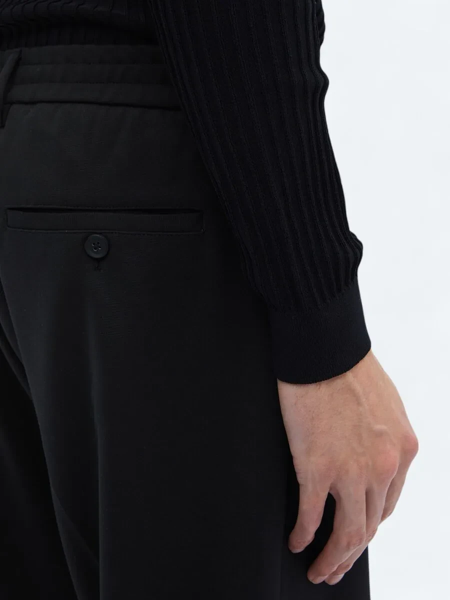 Siyah Örme Carrot Fit Casual Pantolon - 4