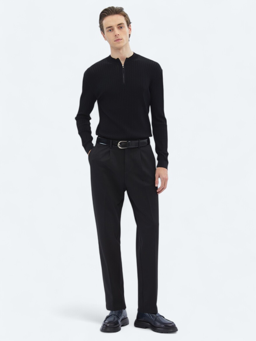 Siyah Örme Carrot Fit Casual Pantolon - 1
