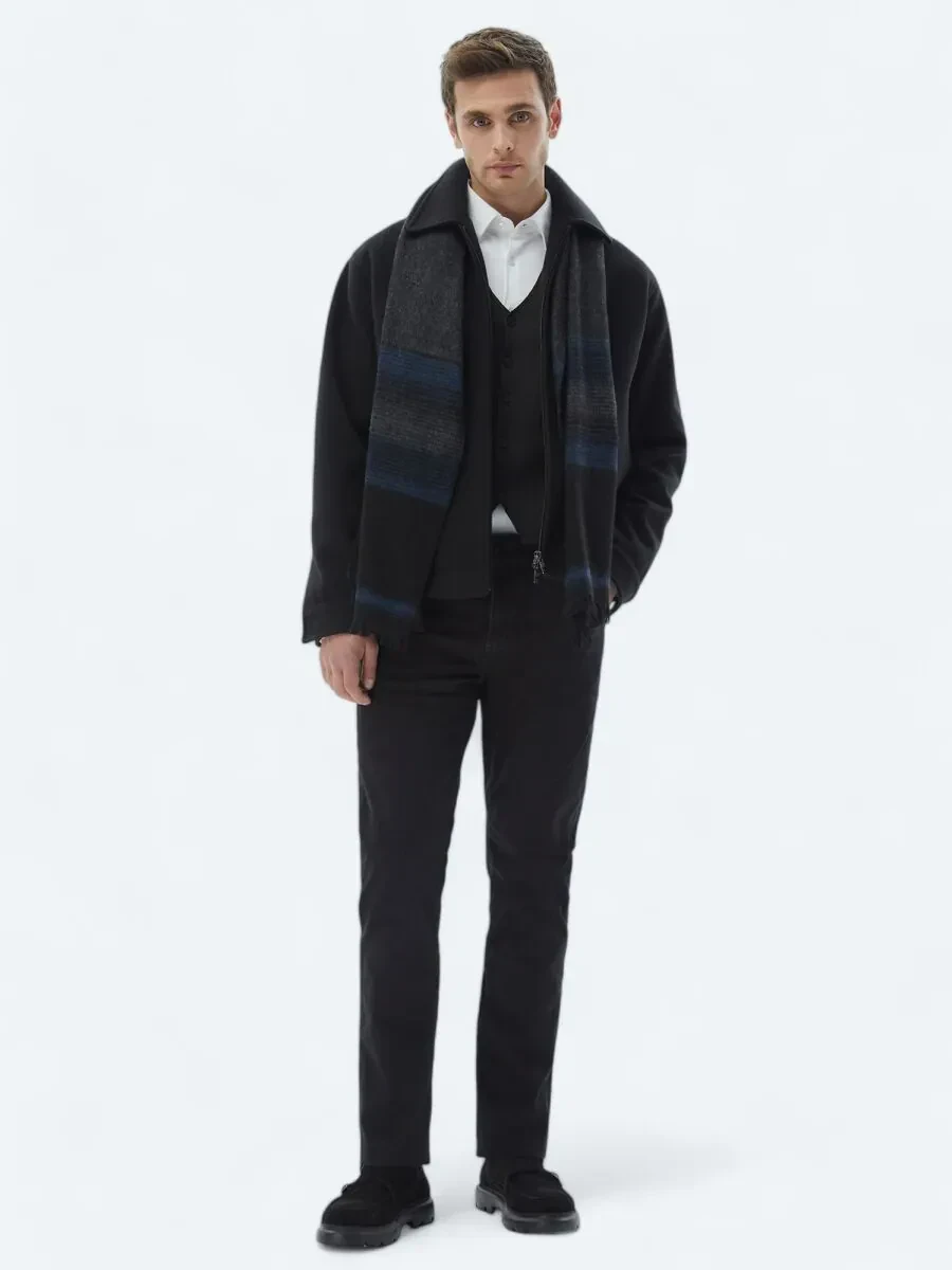 Siyah Oversize Fit Bebe Yaka Casual Örme Mont - 3