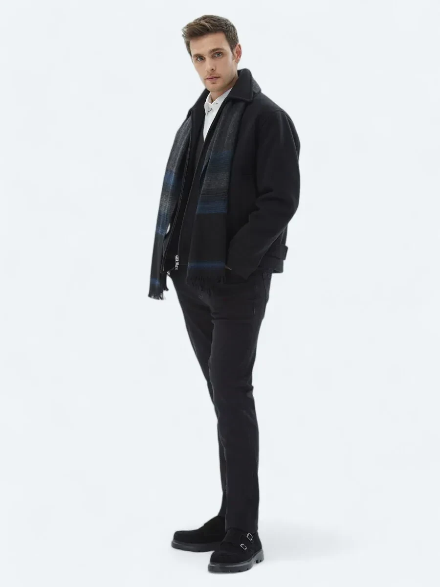 Siyah Oversize Fit Bebe Yaka Casual Örme Mont - 4