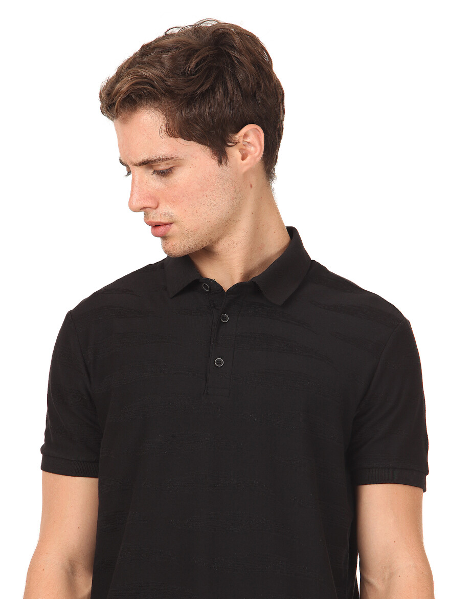 Siyah Pamuk Karışımlı T-Shirt - 2