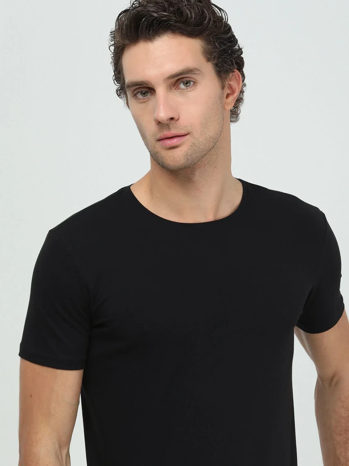Siyah Pamuk Karışımlı T-Shirt - 3